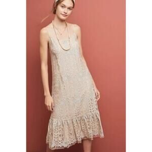 NWT Anthropologie Eri + Ali Twilight Lace Midi Dress Cream Silver Size S Small